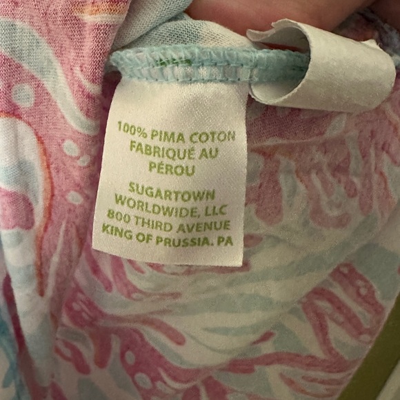 Lilly Pulitzer Long Sleeve Top Pima Cotton Blue Pink Coral Print Shirt Coastal M - Picture 10 of 11